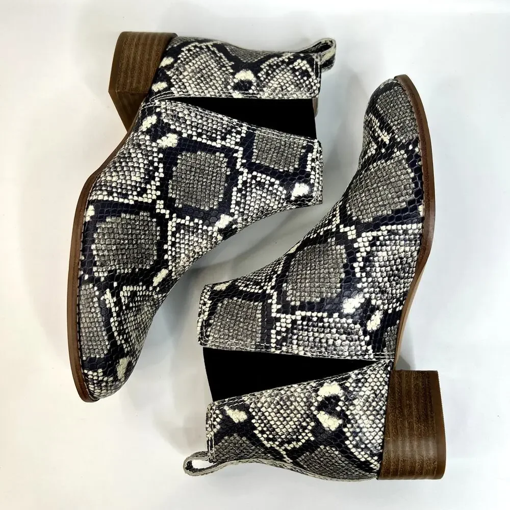Madewell Carina Chelsea Boot Snake Skin Embossed Leather Sz 6.5 Black Gray AE357